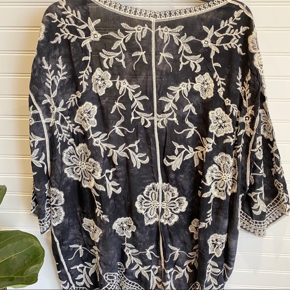 Bohemian tie dye embroidery kimono black - Picture 6 of 8
